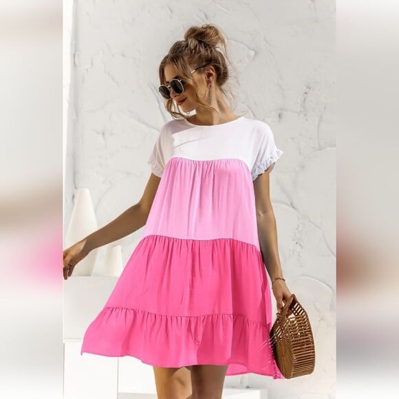 NWT Tiered Colorblock Ruffle Hem Dress - Picture 4 of 5